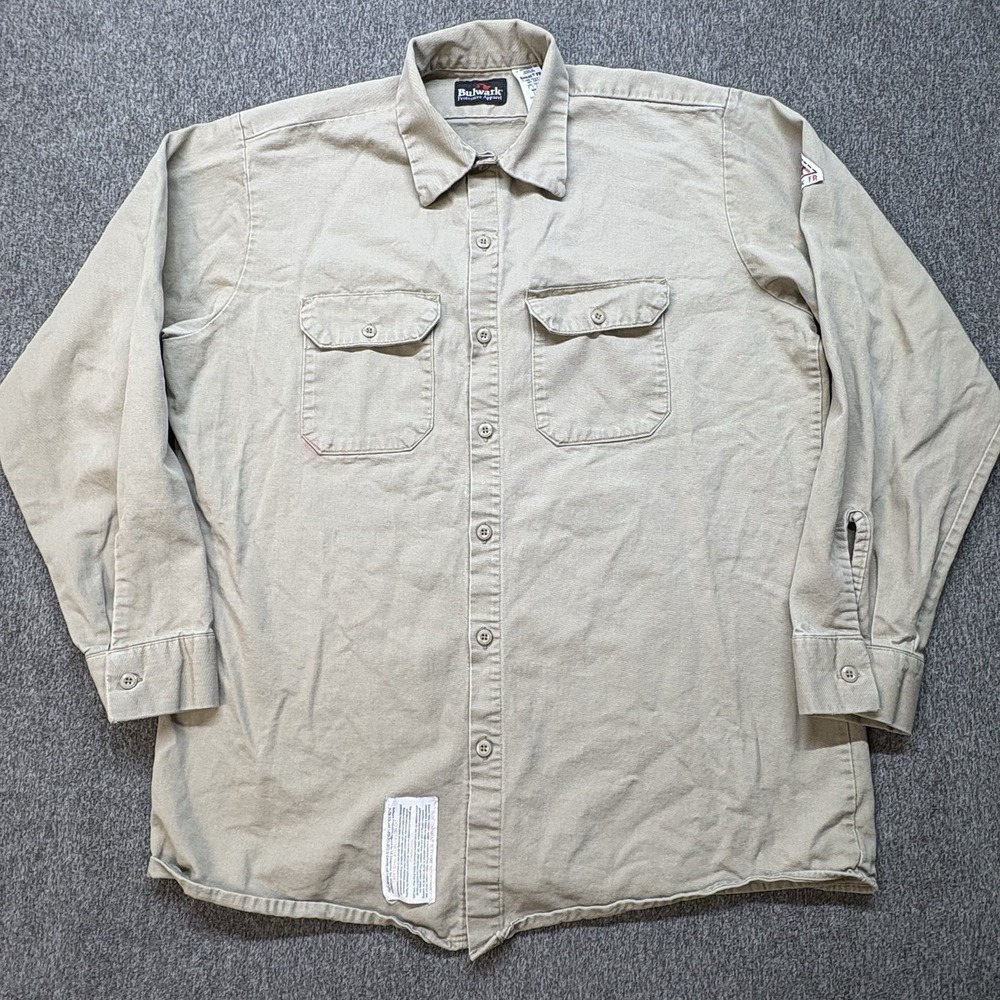 Bulwark FR Long Sleeve Work Shirt Men's Large Flame Resistant Button Up Beige